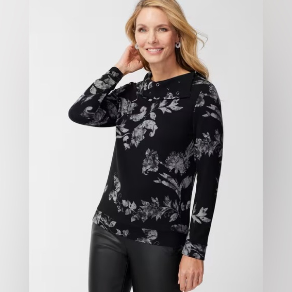 Chico's Paisley Passel Cozisoft Studded‎ Top Black/Gray Large Chico's 2 Casual